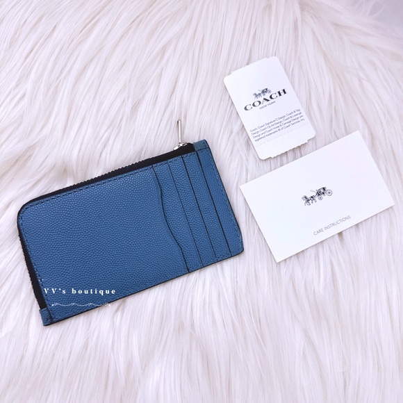 NWT Coach Men Caviar Leather L Zip Card Holder Wallet Light Denim 66832 RARE - Picture 2 of 5